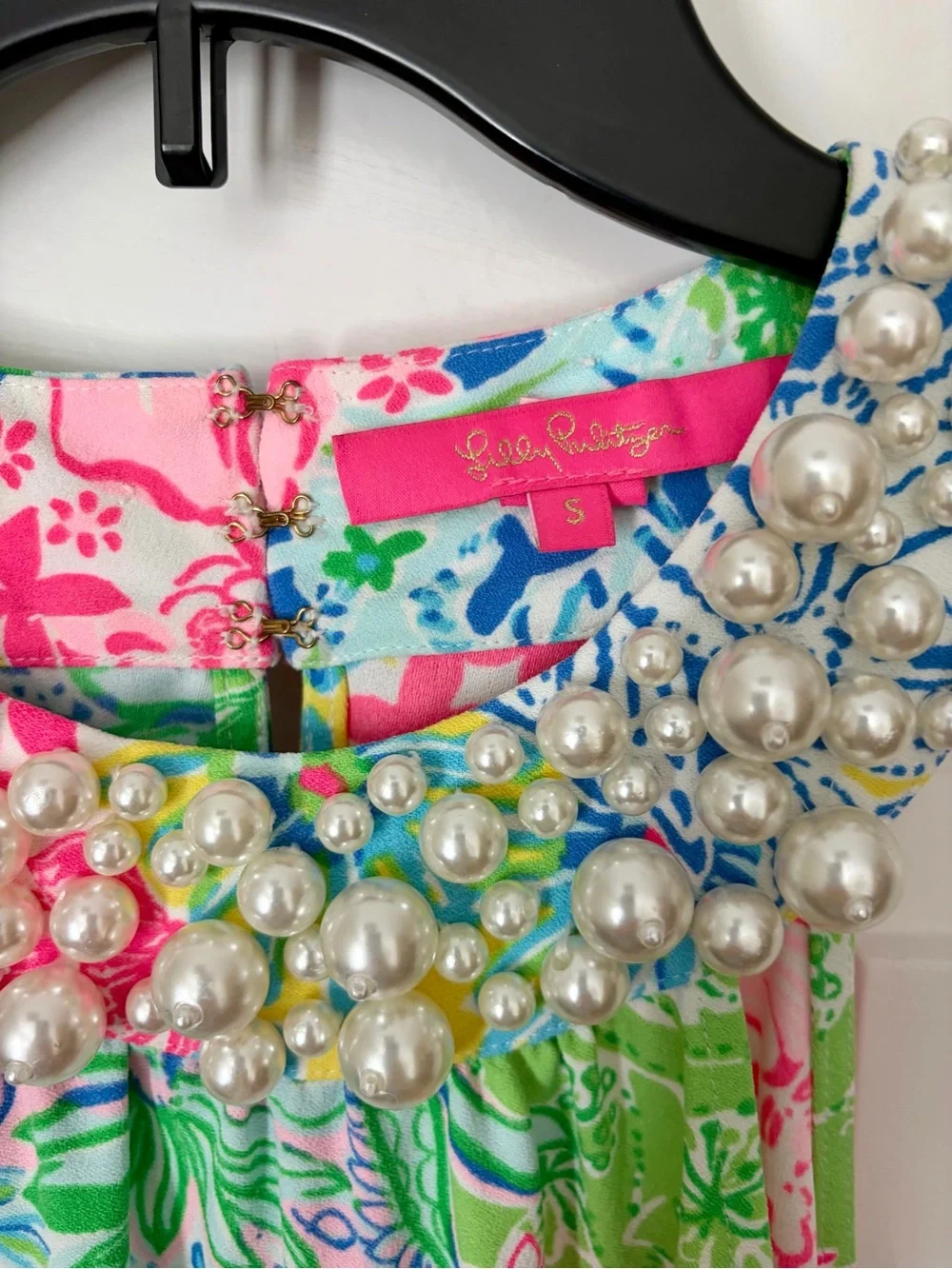 RARE Lilly Pulitzer Shawn Bead Pearl Neck Maxi Halter Dress Cheek to Cheek Small - Picture 4 of 4